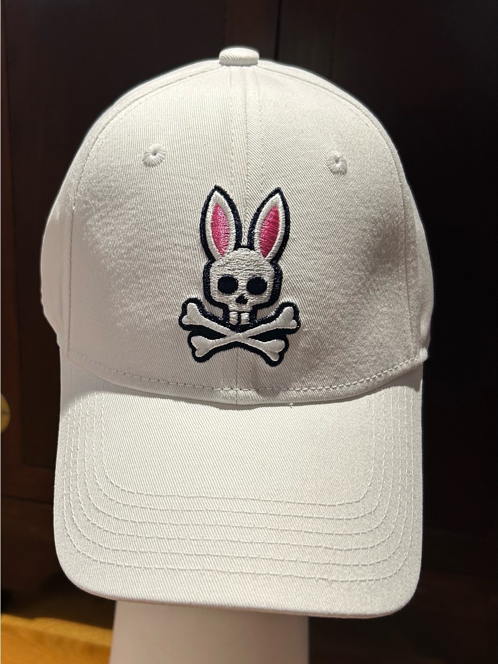 Psycho Bunny White Baseball Cap with Black Logo Tag